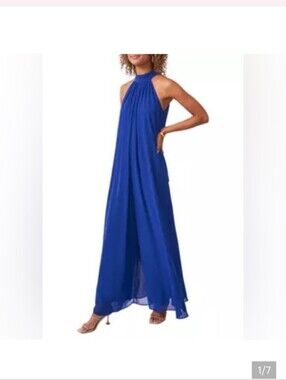 Halter-Neck Cobalt Blue Maxi Dress - Women